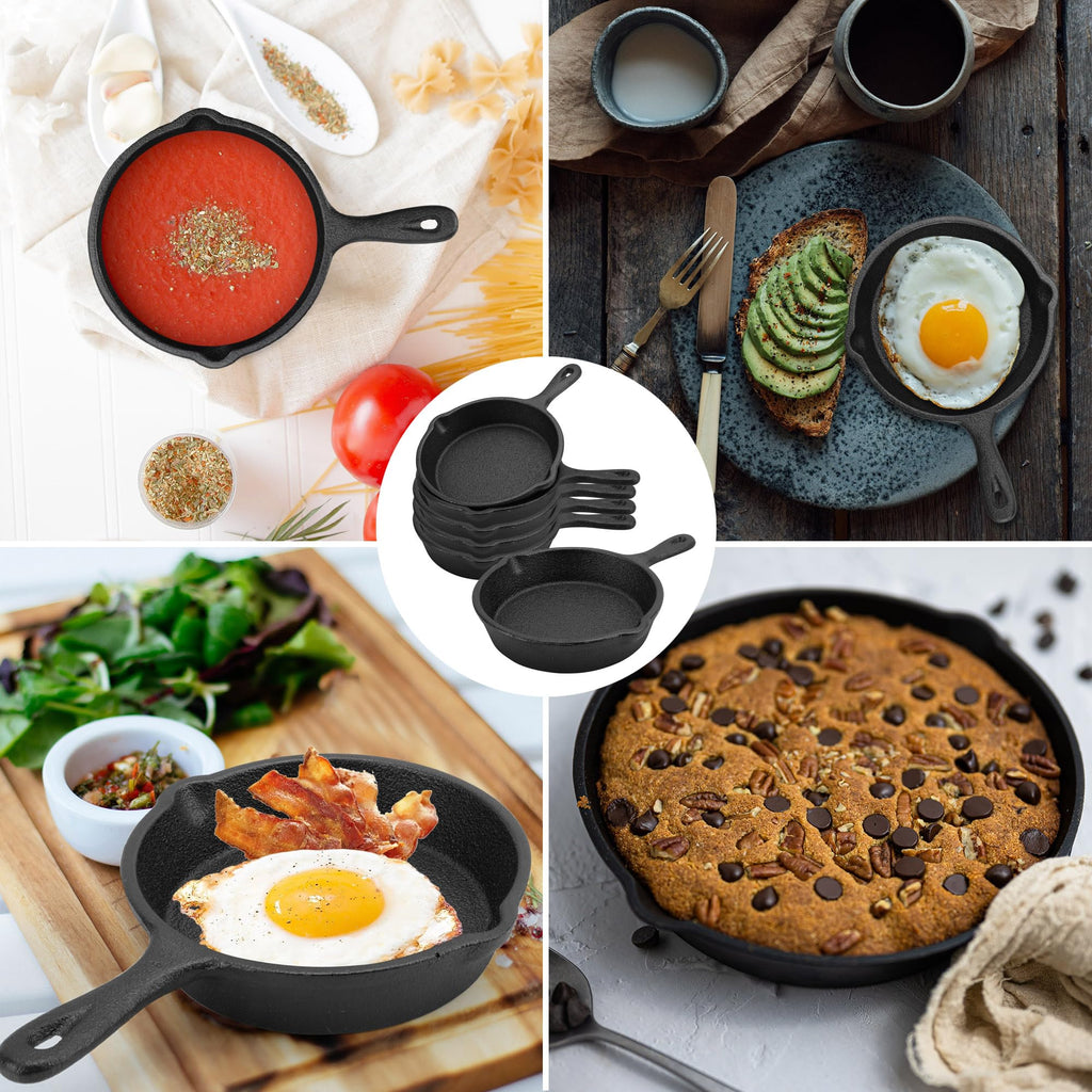 4 Inch Mini Cast Iron Skillet, Black, Set of 6