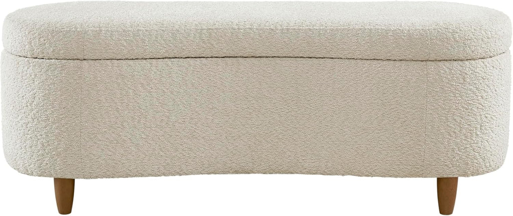 Boucle-Style Curved Storage Accent Bench