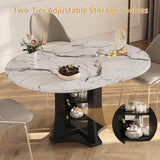Extendable Dining Table 43"-59" for 4-6, Marble Round Kitchen Dining Room Table with 2 Tier Storage Shelves