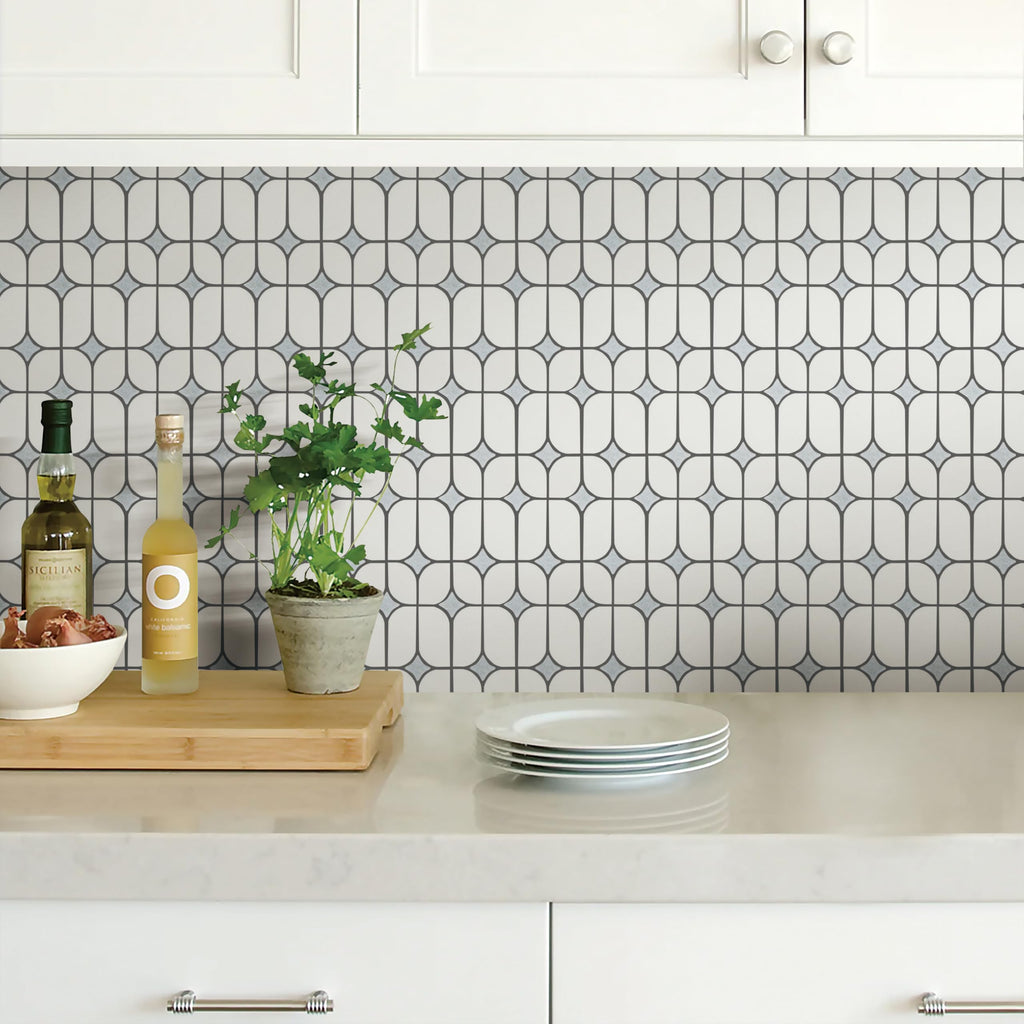 Thassos White Marble Mosaic Tile with Ming Green Accents - Polished Decorative Stone Tile Backsplash, Bathroom Wall &