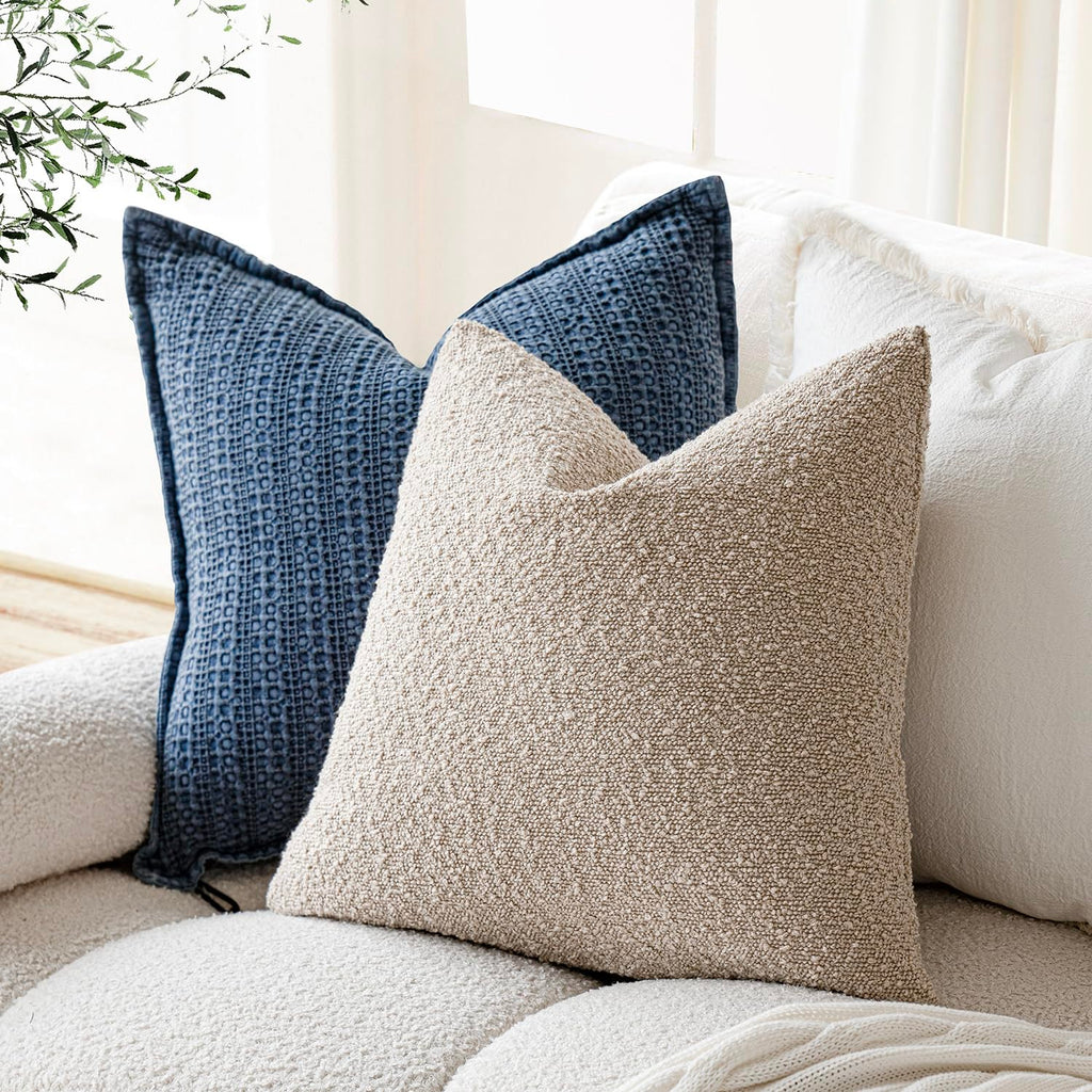 Decorative Textured Boucle Throw Pillow Cover 20x20 Inch, Oatmeal