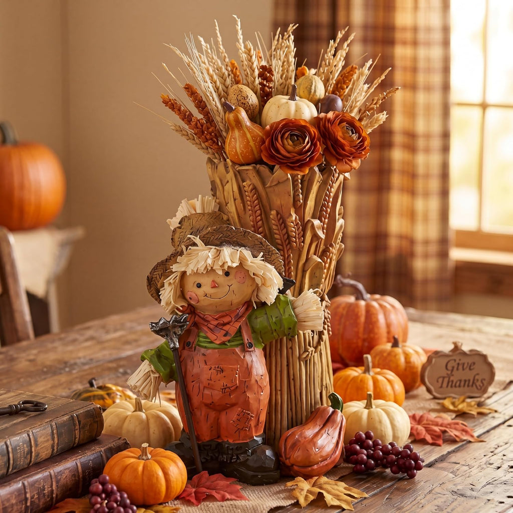 Fall Scarecrow Vase Decoration 11.4 Inch Resin Wheat Vase