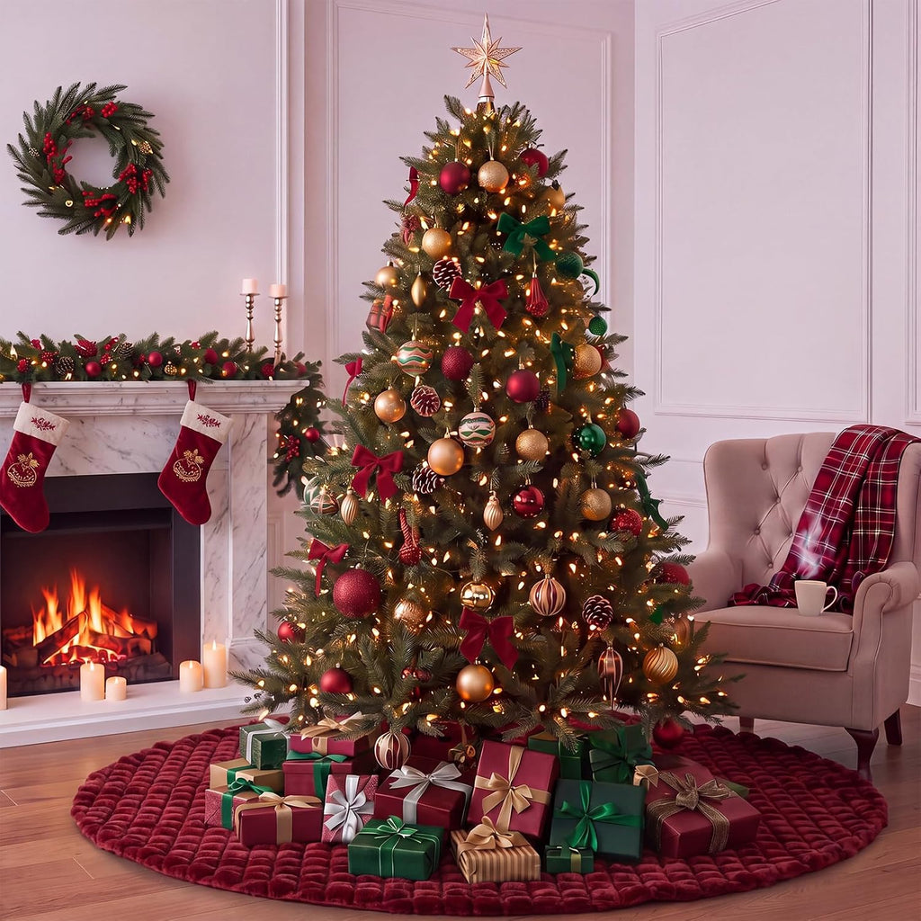 72 Inches Burgundy Red Extra Large Faux Fur Christmas Tree Skirt
