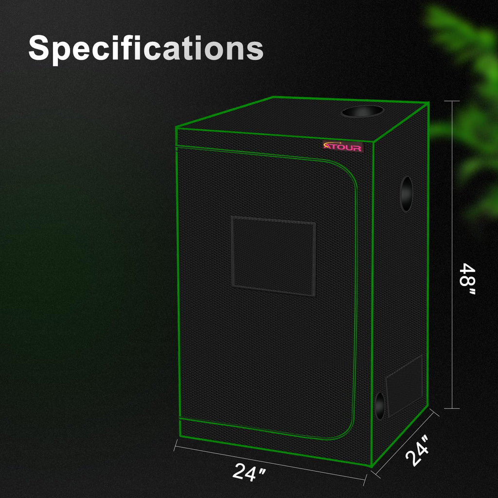 24"x24"x48" Grow Tent, Reflective 600D Mylar, Hydroponic Grow Tent with Observation Window and Floor Tray for Indoor