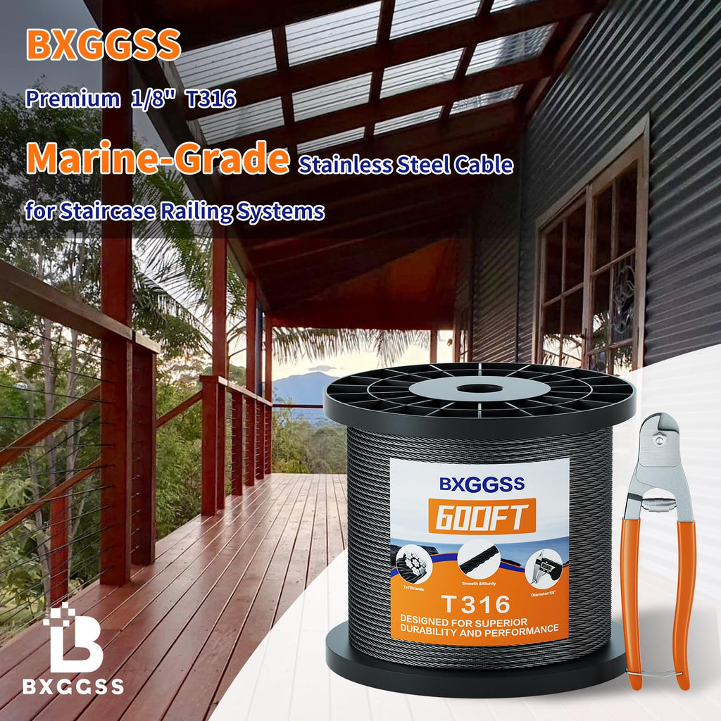 1/8 T316 Black Stainless Steel Cable - 600FT Corrosion-Resistant Wire Rope for Cable Railing Kit and Hardware - High
