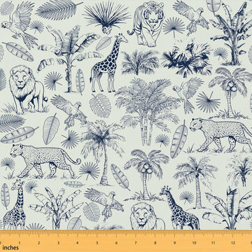 Giraffe Lion Fabric by The Yard Africa Tiger Leopard Wildlife Soft Polyester No Stretch Tropical Palm Tree Decorative