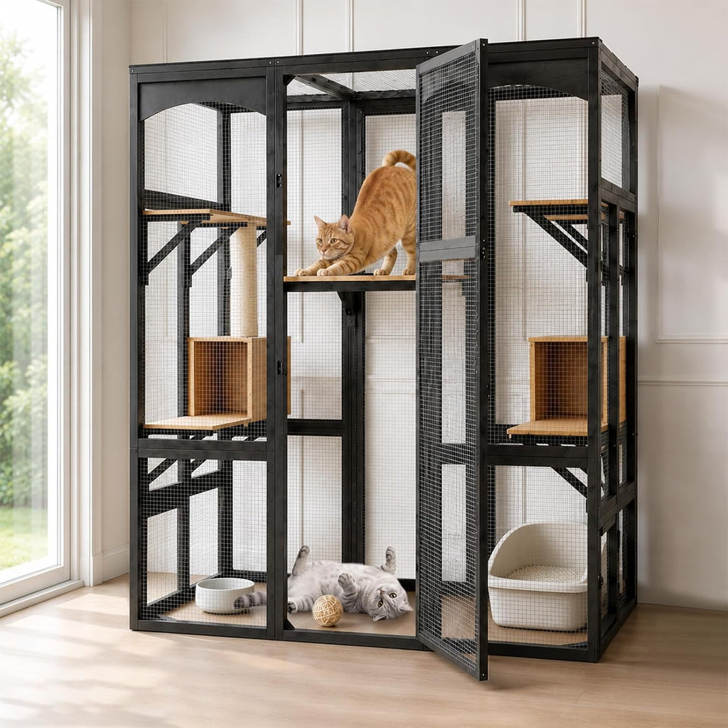 Walk-in Catio, Indoor & Outdoor Wooden Cat Enclosure with Window Access