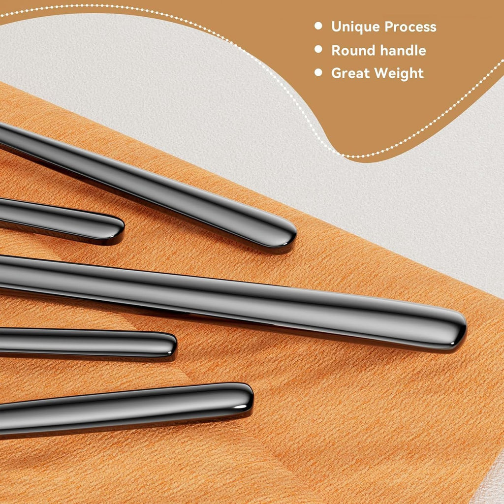 Oval Black 20-Piece Silverware Set, Forged Stainless Steel Flatware Set with European Design, Modern Cutlery Set