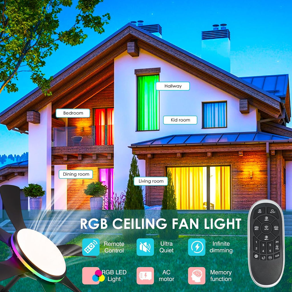46In Black RGB Ceiling Fans with Lights - Low Profile Modern Ceiling Fan Light with Remote/APP, RGB+3CCT 6 Wind Speeds and Reversible, Indoor Outdoor Fan Light Fixture for Party, Kid's Room A101-B0DJ6M3KVD