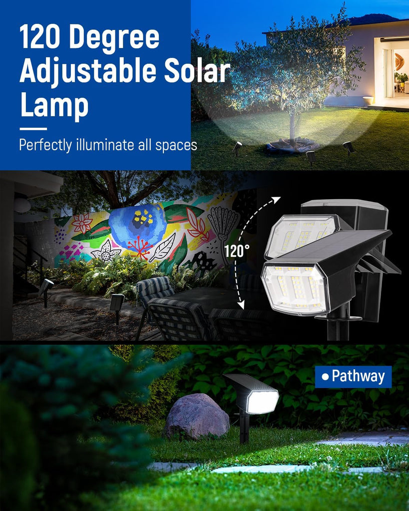 Spot Lights Outdoor Waterproof, Solar Spotlights, 4 Packs, Cool White | 63 LED, 3 Lighting Modes, 120° Adjustable