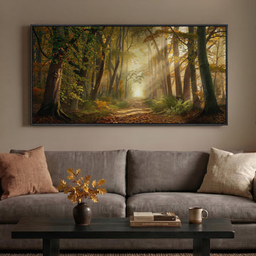 Large Framed Fall Forest Landscape Wall Art, 60x30 Inch