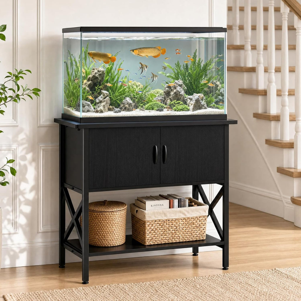 40‐50 Gallon Aquarium Stand with 2 Storage Cabinets, Adjustable Feet, Black