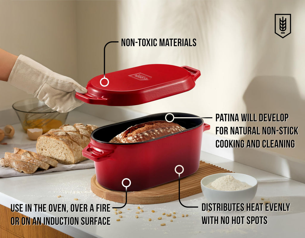 Oval Dutch Oven, for Bread Baking, Sourdough Loaf Pan, Dual Handles, Enameled Cast Iron, with Sling, Dishwasher Safe