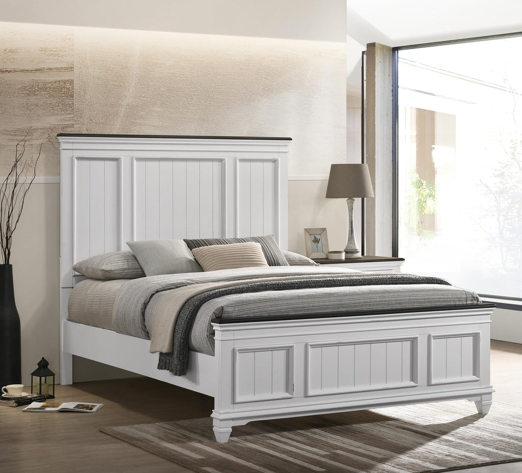 Peanu Queen Bed Frame, Shiplap Panel, Weathered White Wood Set