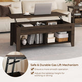Lift Top Coffee Table with Hidden Storage Compartment & 2 Open Shelves
