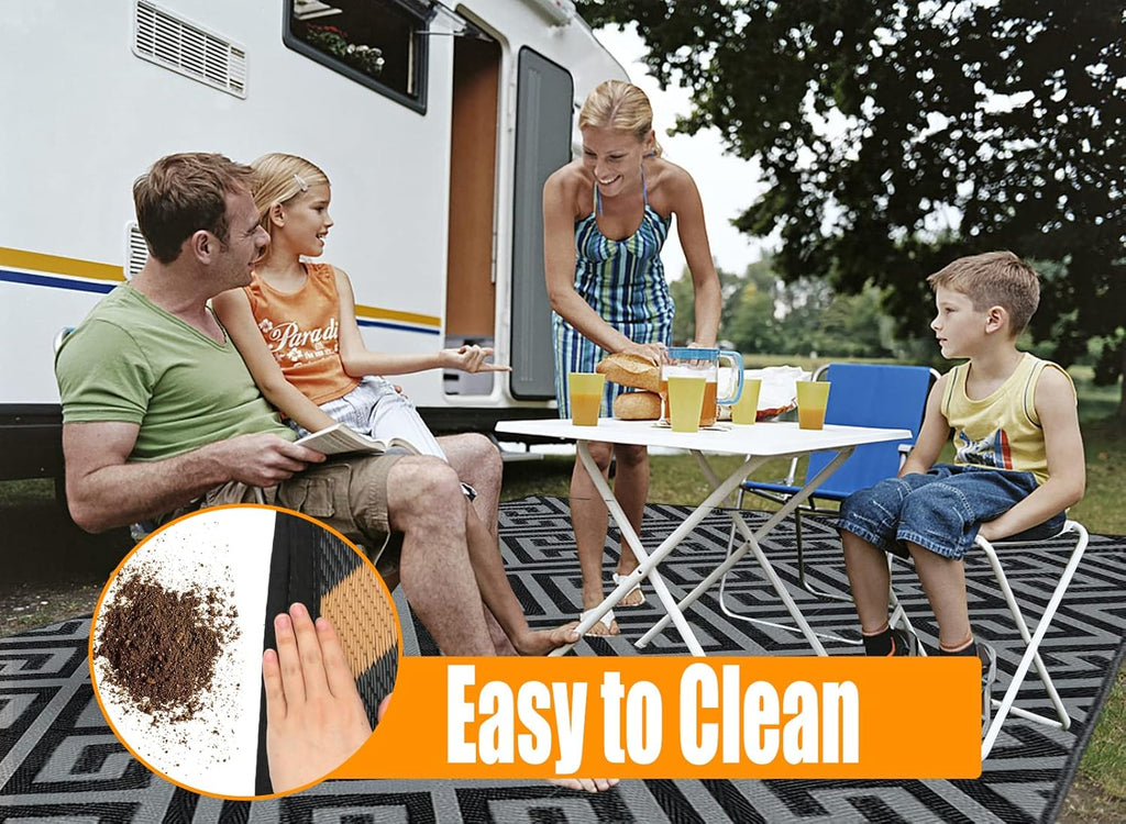 Outdoor Rugs Reversible Waterproof Mat Plastic Straw Rug with Corner Loops & Stakes Non-Fading RV Ca