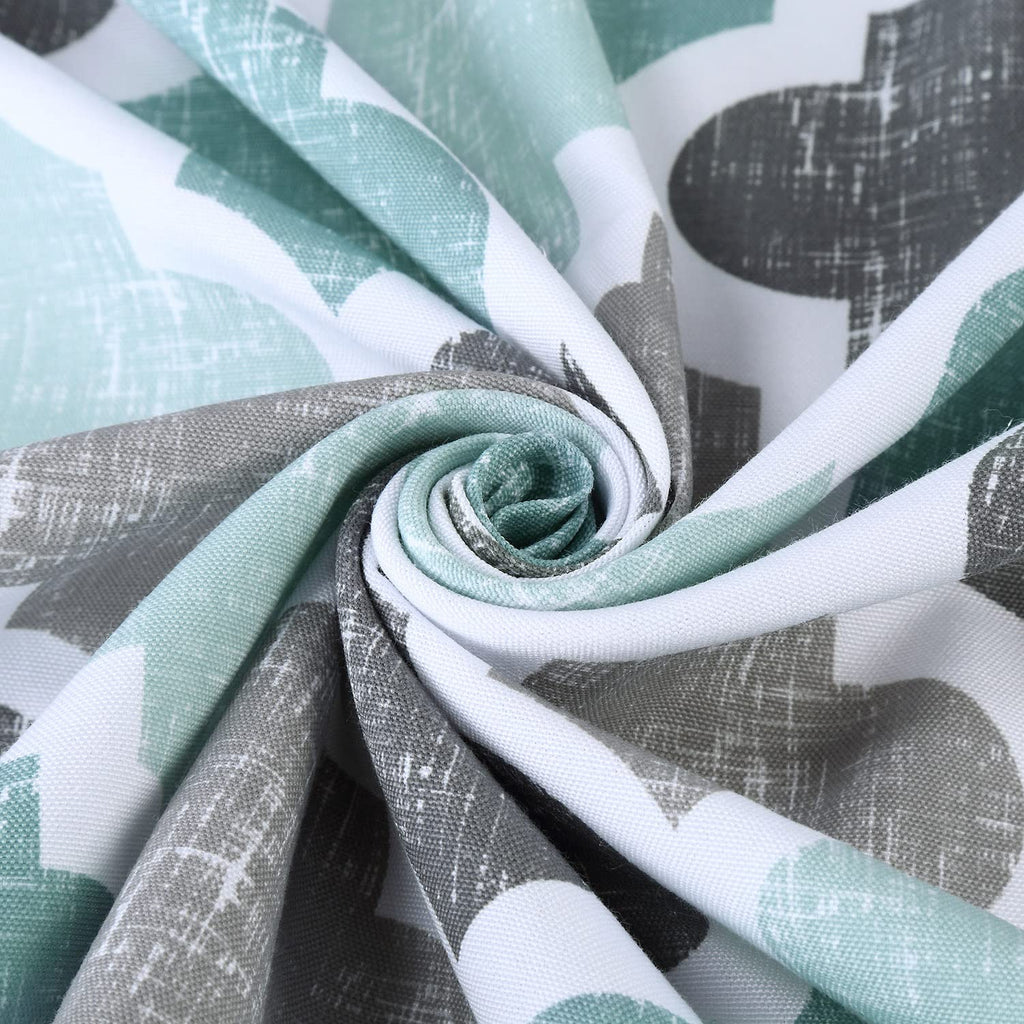 Fabric 84 Inch Long, Geometric Quatrefoil Pattern Poly-Cotton Farmhouse Extra Long, Aqua/Mint/Grey, 72x84 Inches