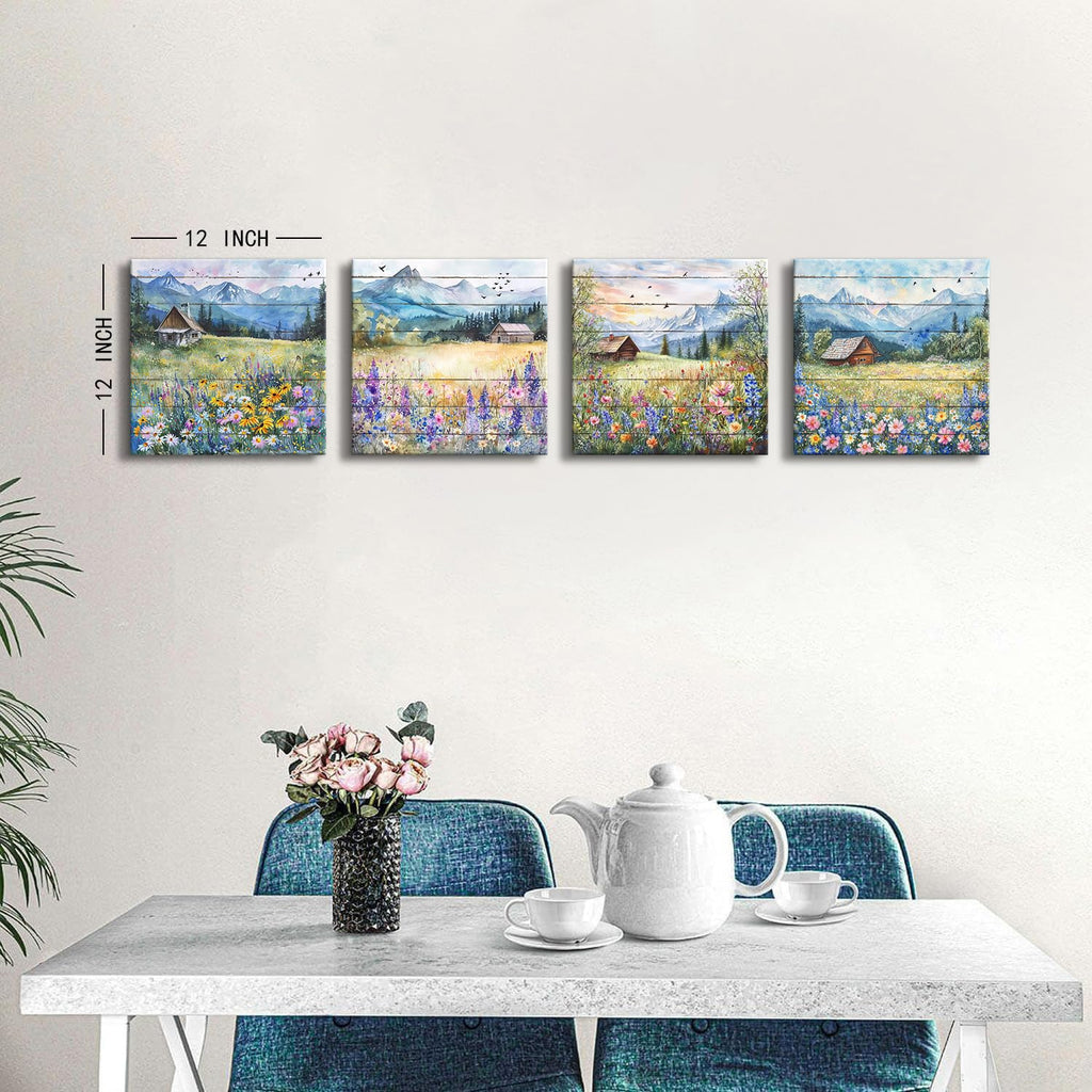 Nature Wall Art Barn Wildflower Landscape Wall Decor Farmhouse Floral Scenery Pictures Mountain Posters Living Room