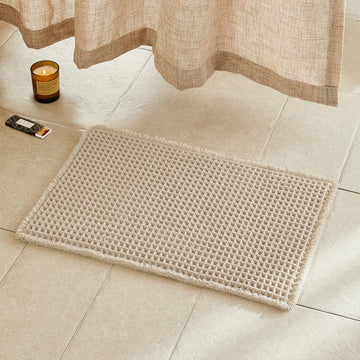 Waffle Bath Mat, Small Boho Bathroom Rugs Non Slip 24x16 Pale Beige