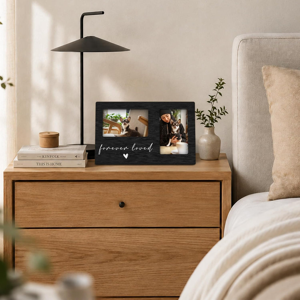 Pet Memorial Dog Cat 4x6 Picture Frame for Two Photos, Loss of Cat Sympathy Gift Wooden Picture Frame, Pet Memorial