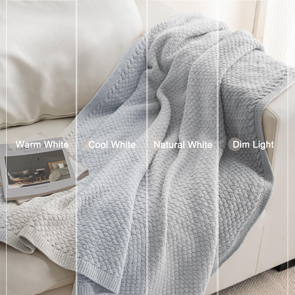 Chunky Knit Chenille Throw Blanket for Couch, Light Grey