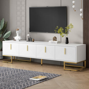 ON-TREND Modern TV Stand with Metal Legs and Gold Handles for TVs Up to 80'', Media Console Table with Cabinets and