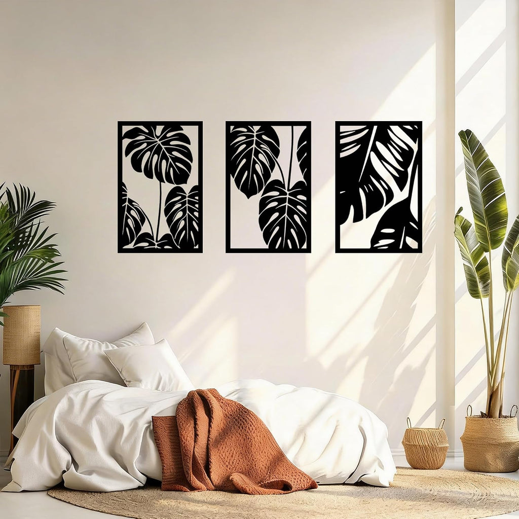 Metal Wall Art, Monstera Leaf Decor - Set of 3