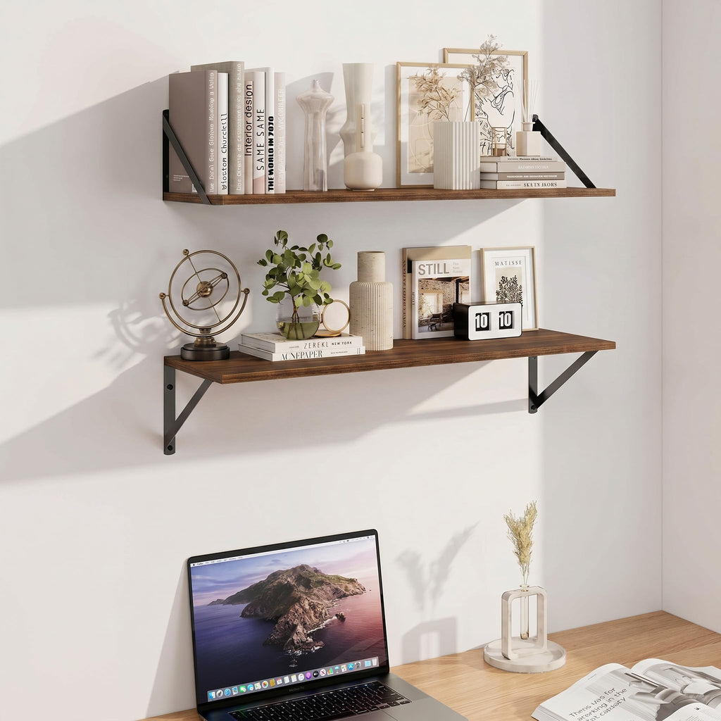 Black Deep Floating Shelves for Wall, 29.92W x 8D Wood Wall Shelves Set of 2, Wide Floating Bookshelf and Decor