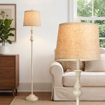 Farmhouse Floor Lamp, 62" Tall Rustic White Lamp