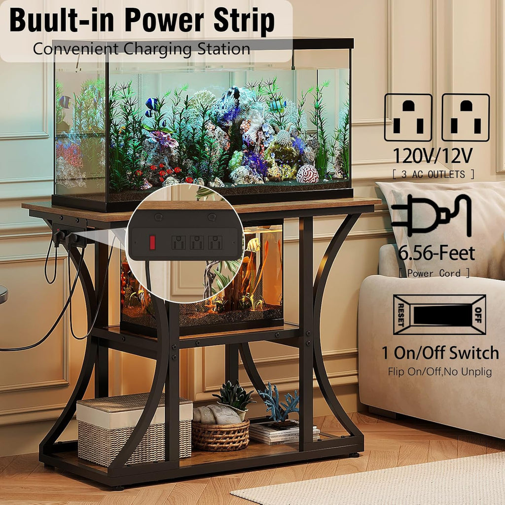 40-50 Gallon Aquarium Stand with Power Outlet & Storage Shelves, Brown