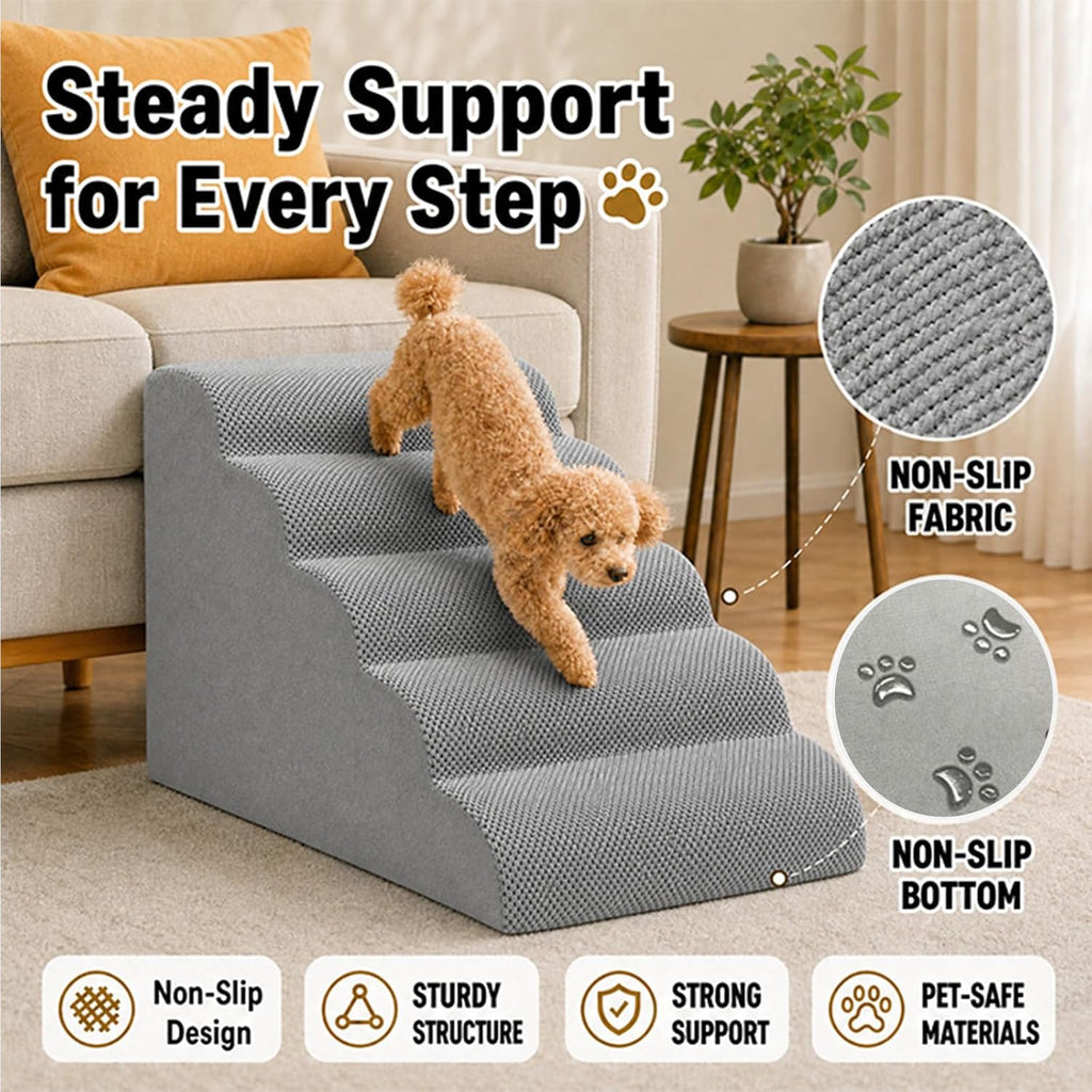 Dog Ramp for Bed, Pet Ramp for High Bed, Dog Stairs for Small & Medium Dogs, Curved Non-Slip Ladder for Older Dogs &