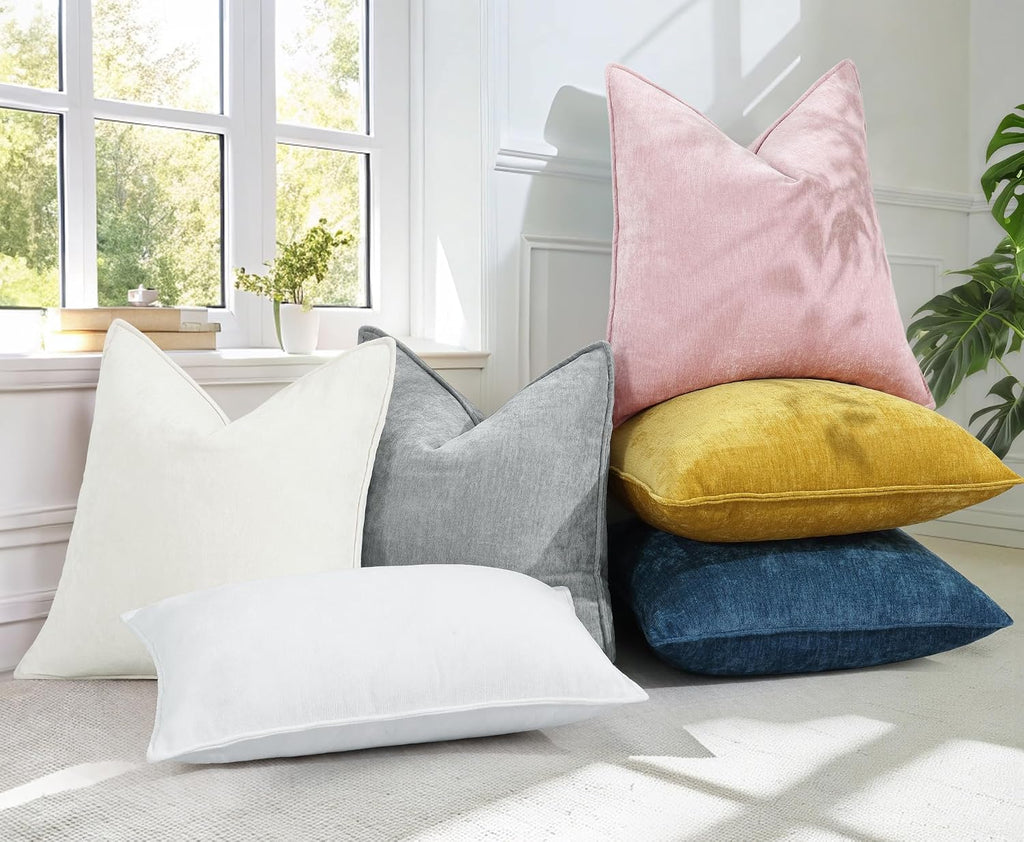 Summer Couch Euro Sham Throw Pillow Covers 22x22 Set of 2, Decorative Soft Velvet Modern Cozy Chenille Pillow Cases