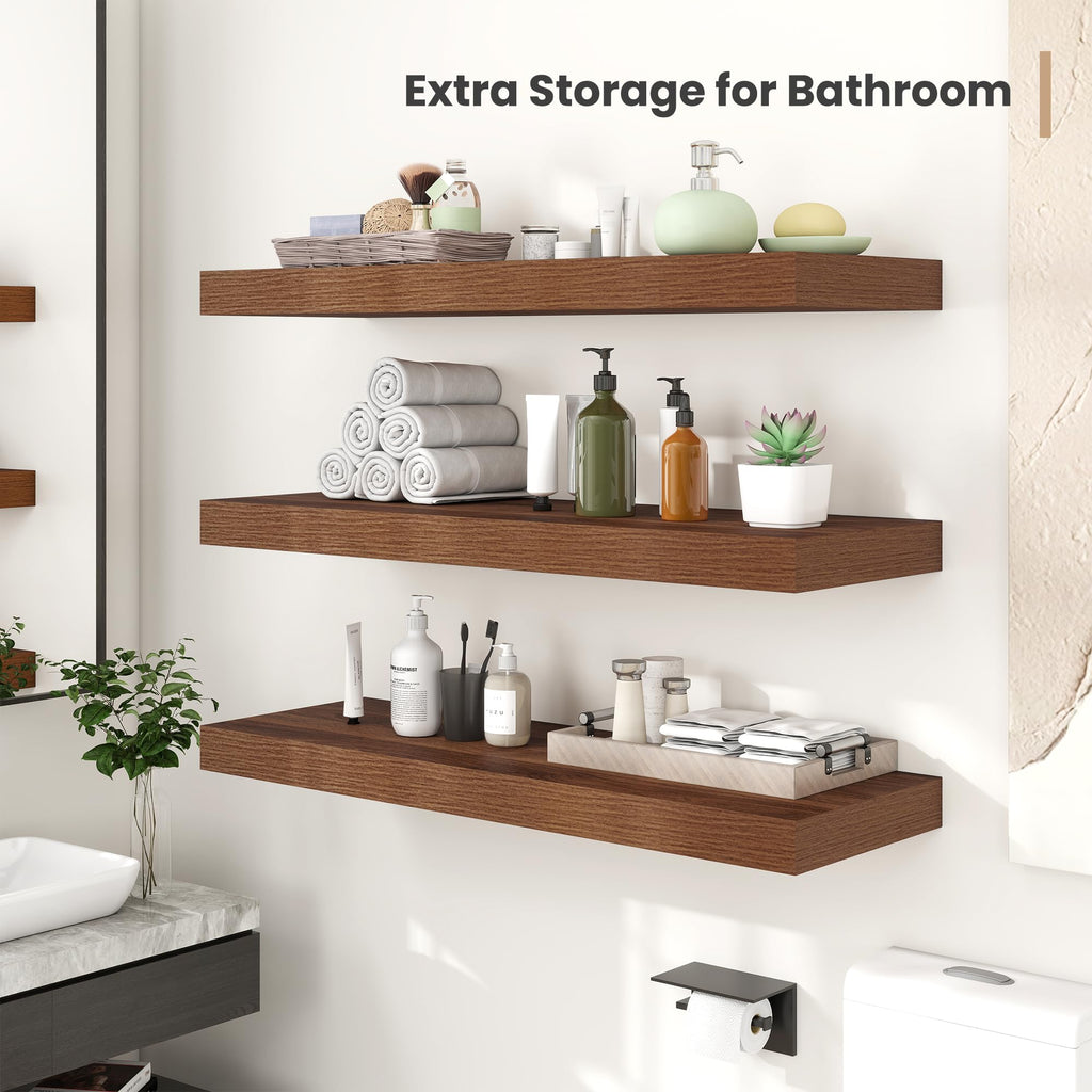 36 x 12 Deep Floating Shelves Wall Mounted Set of 2 Walnut