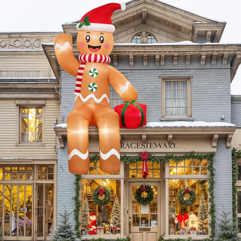 10FT Giant Christmas Inflatables Outdoor Decorations Sitting Gingerbread