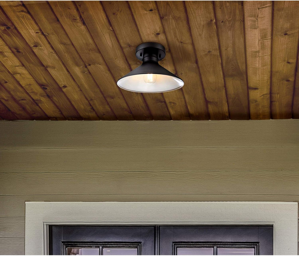 Watts Creek 11 Inch Rustic/Arts & Crafts One-Light Outdoor Semi Flush Mount Ceiling Light, Dark Sky Friendly