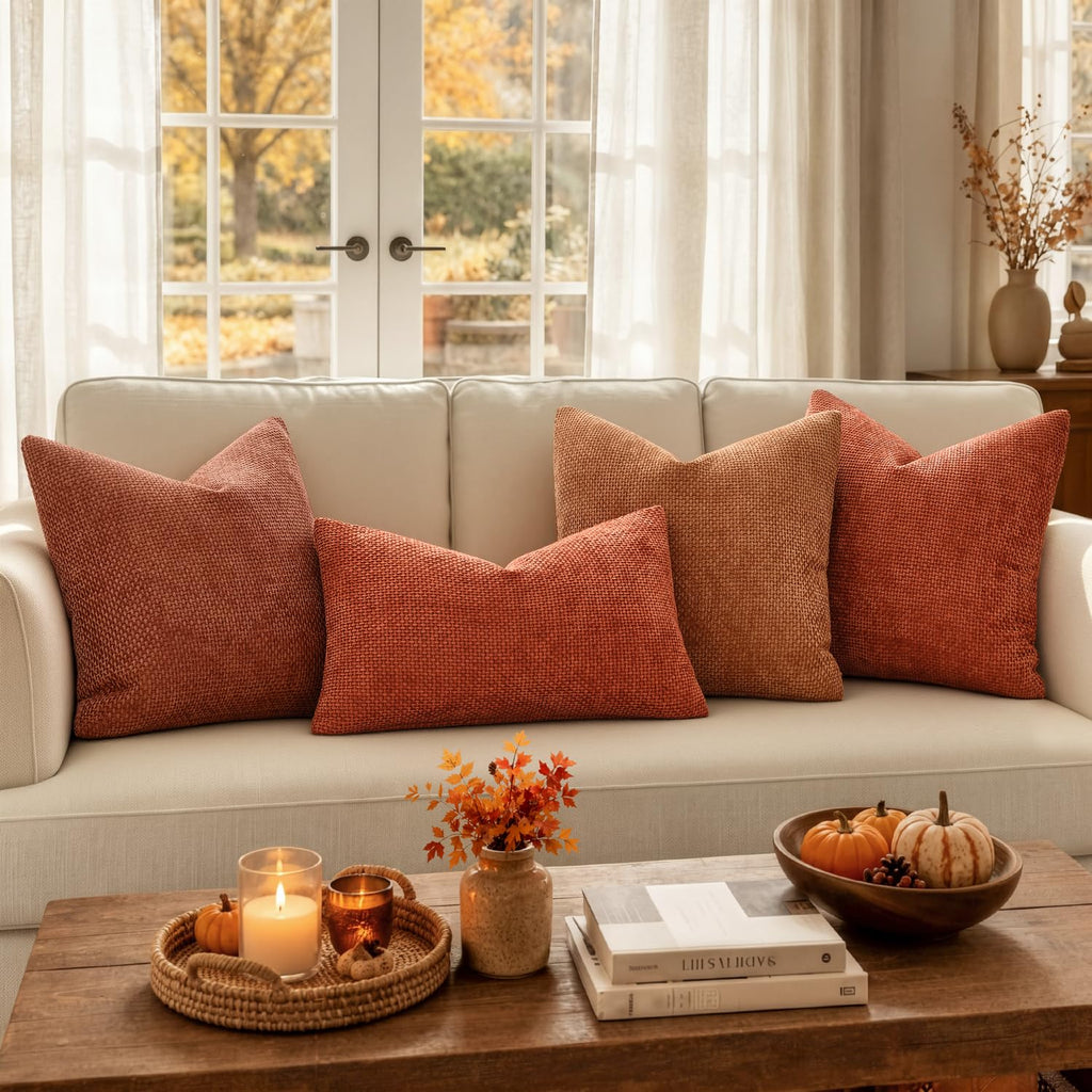 Fall Decorative Couch Throw Pillow Covers 20x20 Burnt Orange 2 Pack