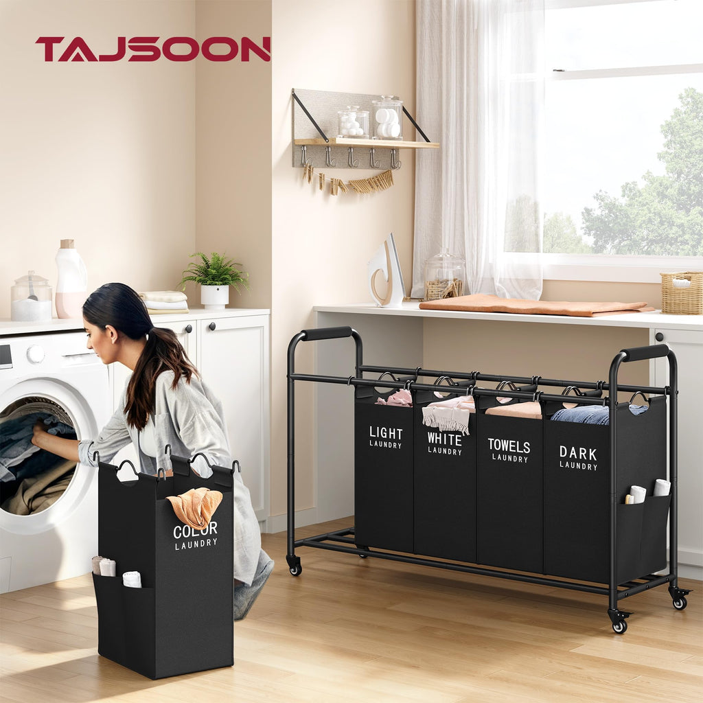 5 Bag Laundry Sorter, 5 Section Laundry Hamper with Wheels, Black