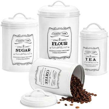 Set of 4 Kitchen Canisters with Airtight Lids, Coffee Tea Sugar Flour Tin Jars Nesting Food Storage Container Set for