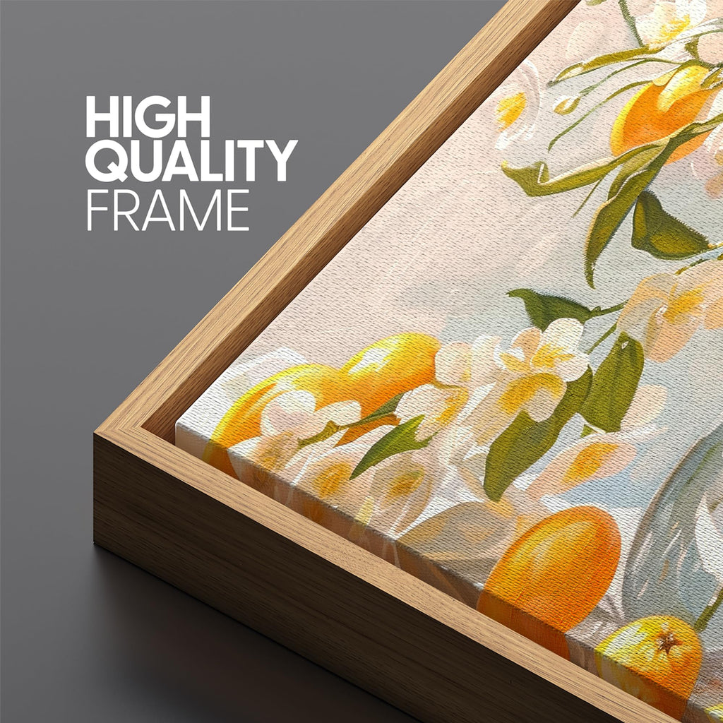 Large Framed Canvas Print Wall Art Bright Still Life with Orange Blossoms and Citrus Fruits Antique Retro Ready to