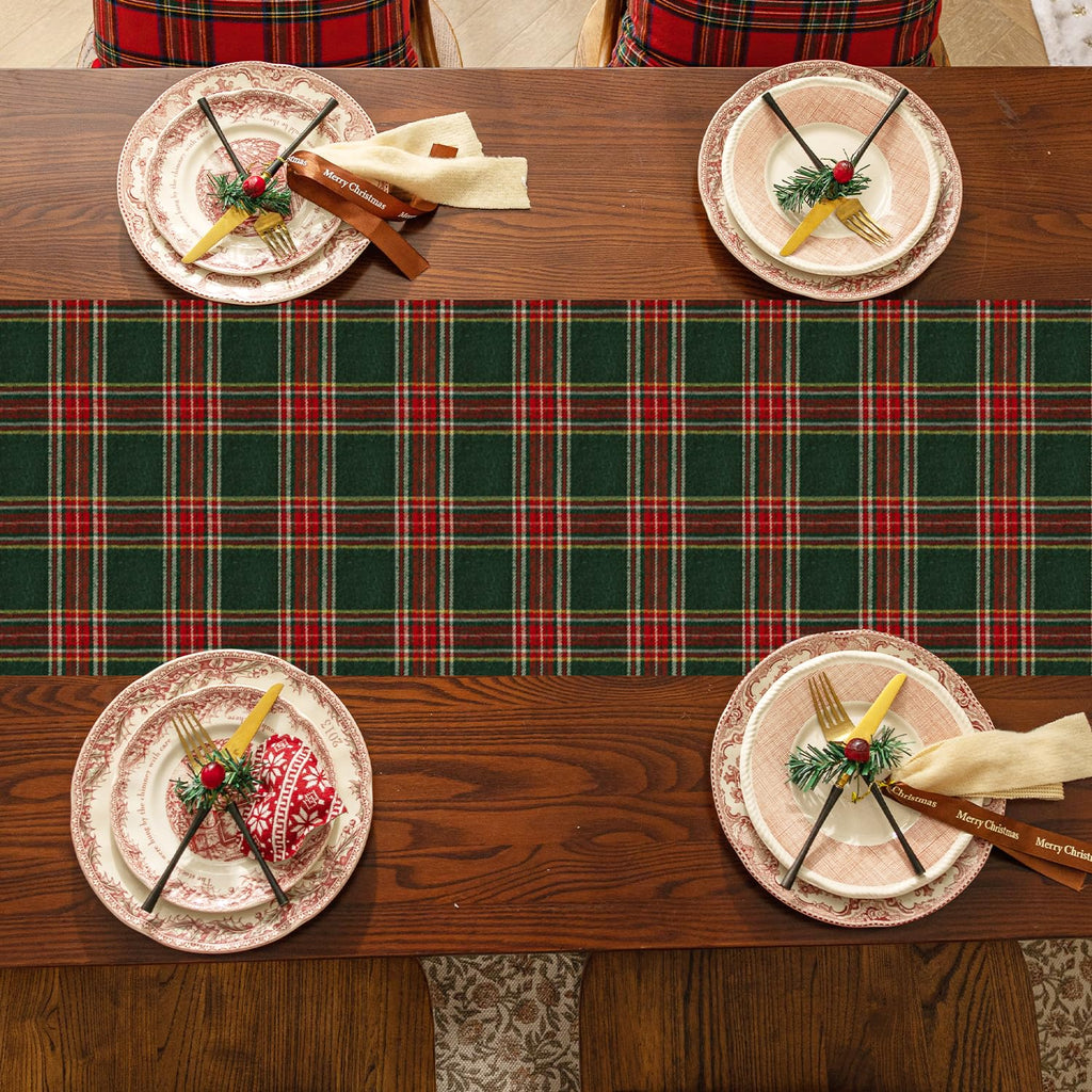 Christmas Checkered Tartan Table Runner, Green, 13 x 120 Inch