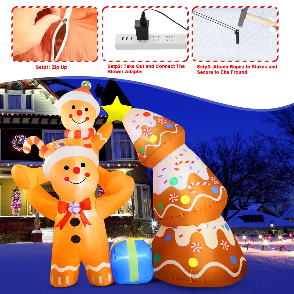 7.2 FT Christmas Inflatables Yard Decorations Outdoor Gingerbread Man and Christmas Tree Inflatables Decorations