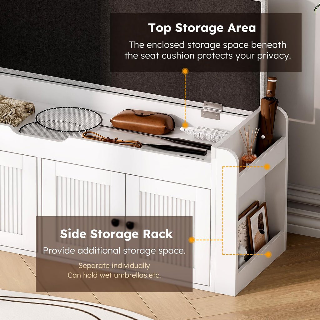 47.2" Storage Bench - Entryway Shoe Bench with Side Storage Shelves and 4 Doors, Multifunctional Entryway Bench with