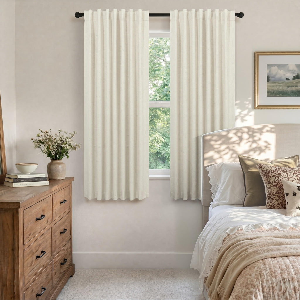 Black Out Burlap Curtains 63 Inch Long Faux Linen Farmhouse Bedroom Blackout Curtain 63 Inches Length 2 Panels Set