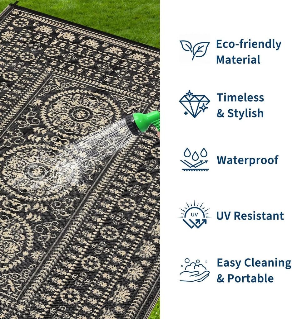 Reversible Outdoor Rug 6x9, Waterproof Outdoor Area Rug, Modern Medallion Indoor Outdoor Rugs, Plastic Straw Rug for