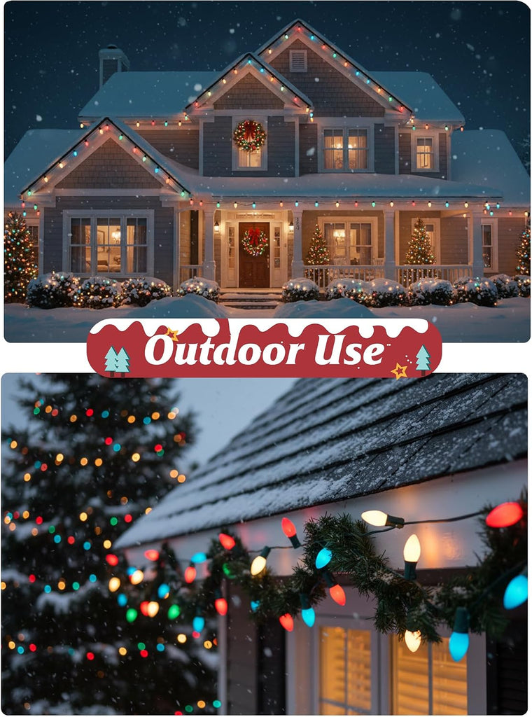 C7 LED Christmas Lights Outdoor,25FT Multicolor C7 Christmas Lights Indoor with 27 0.6w Bulb Fit E12 Base,Xmas Light