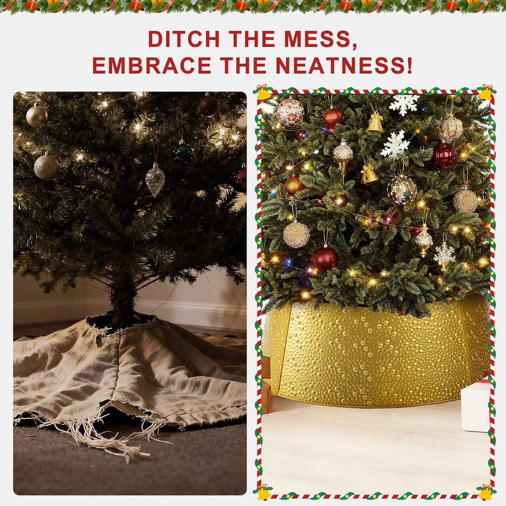 26inch Metal Christmas Tree Collar, 4-Panel Base Cover for 7.5ft Artificial Trees, Rustproof & Easy Assembly, Sturdy