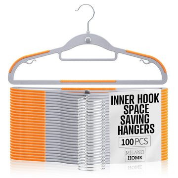 Plastic Hangers 100 Pack, Cascading Slim Space Saving Clothing Hangers with 360° Rotating Hook, Non Slip Clothes