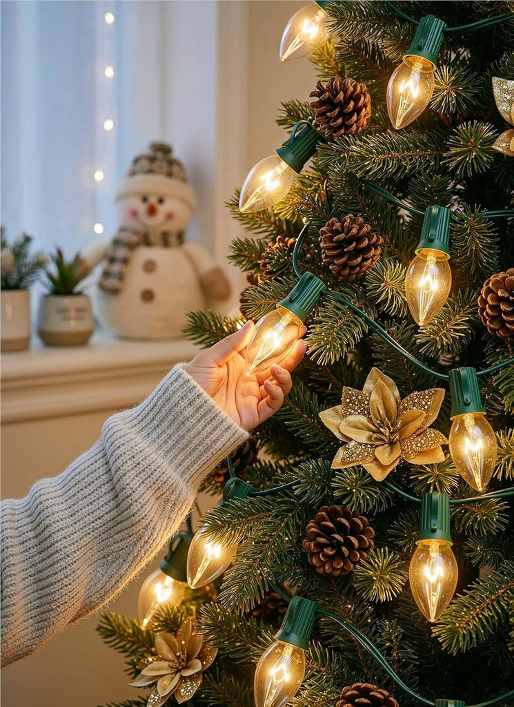 C9 Clear Christmas String Lights, 25FT 25 Bulbs, Green Wire