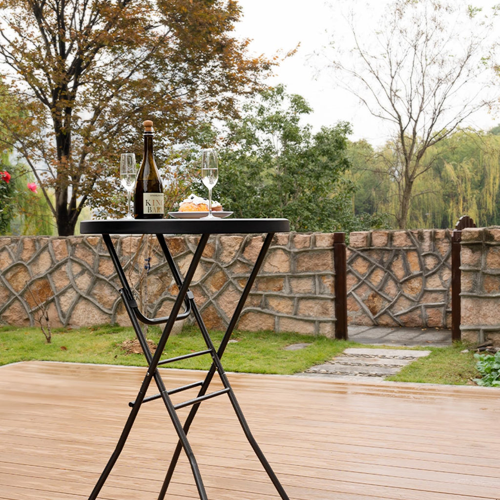 28in Cocktail Folding Table, Round High Top Bar Height Black Table