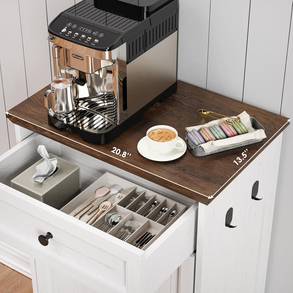 Tilt Out Trash Can Cabinet 13 Gallon Hidden Trash Garbage Can Cabinet with Drawer, Waterproof Cutting Board, Pet Proof